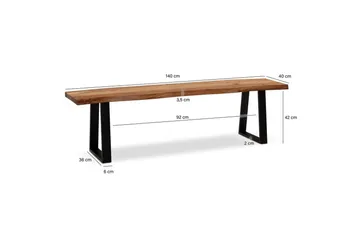 Matbänk Wohnling Massivt trä med metallben träd kant lantligt Svart, Rak, 140 cm - Svart, Rak, 140 cm - Möbler - Vardagsrum - Stolar & sittmöbler - Sittbänk