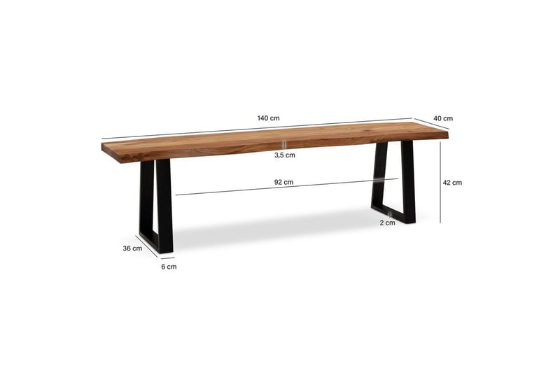 Matbänk Wohnling Massivt trä med metallben träd kant lantligt Svart, Rak, 140 cm - Svart, Rak, 140 cm - Möbler - Vardagsrum - Stolar & sittmöbler - Sittbänk