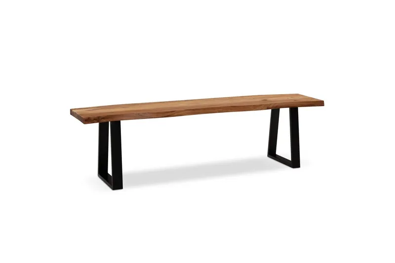 Matbänk Wohnling Massivt trä med metallben träd kant lantligt Svart, Rak, 160 cm, Svart, Rak, 160 cm