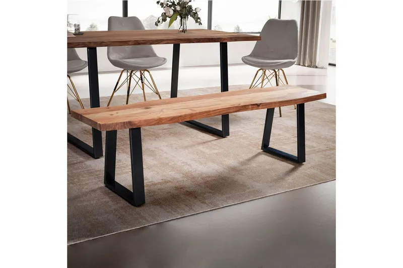 Matbänk Wohnling Massivt trä med metallben träd kant lantligt Svart, Rak, 180 cm - Svart, Rak, 180 cm - Möbler - Vardagsrum - Stolar & sittmöbler - Sittbänk