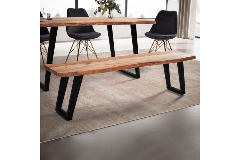 Matbänk Wohnling Massivt trä med metallben träd kant lantligt Svart, vinklad, 180 cm - Svart, vinklad, 180 cm - Möbler - Bord