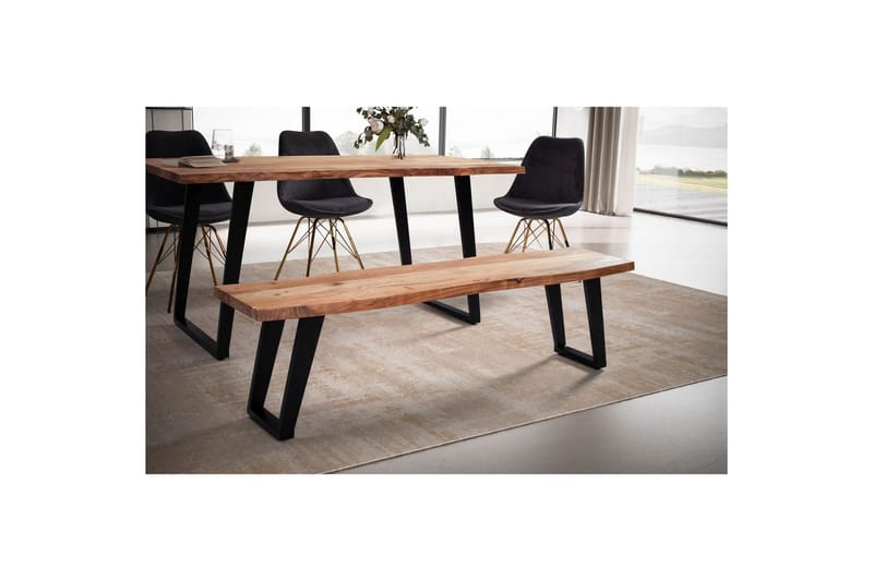 Matbänk Wohnling Massivt trä med metallben träd kant lantligt Svart, vinklad, 180 cm - Svart, vinklad, 180 cm - Möbler - Bord