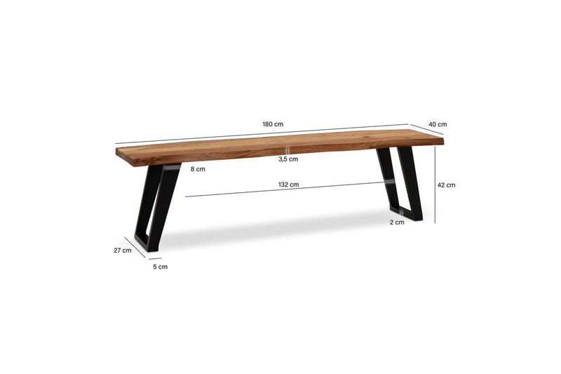 Matbänk Wohnling Massivt trä med metallben träd kant lantligt Svart, vinklad, 180 cm - Svart, vinklad, 180 cm - Möbler - Bord