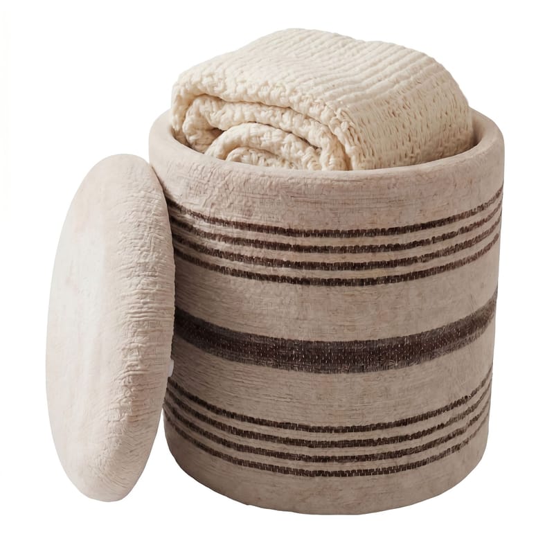 Nirek Rund sittpuff med förvaring i ulltyg - ljusbeige - Möbler - Vardagsrum - Stolar & sittmöbler - Sittpuff