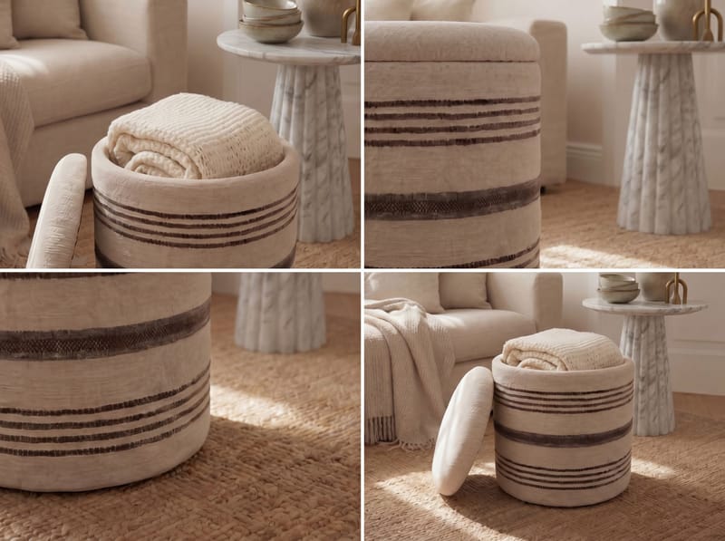 Nirek Rund sittpuff med förvaring i ulltyg - ljusbeige - Möbler - Vardagsrum - Stolar & sittmöbler - Sittpuff