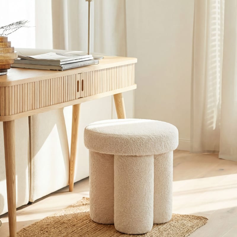 Ölvik Rund sittpuff 40 cm i teddytyg - ljus kräm - Möbler - Vardagsrum - Stolar & sittmöbler - Sittpuff