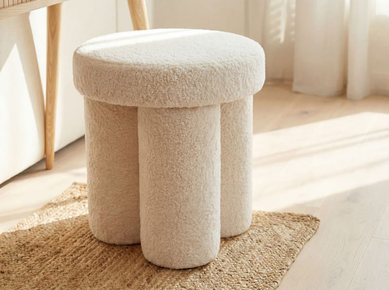 Ölvik Rund sittpuff 40 cm i teddytyg - ljus kräm - Möbler - Vardagsrum - Stolar & sittmöbler - Sittpuff