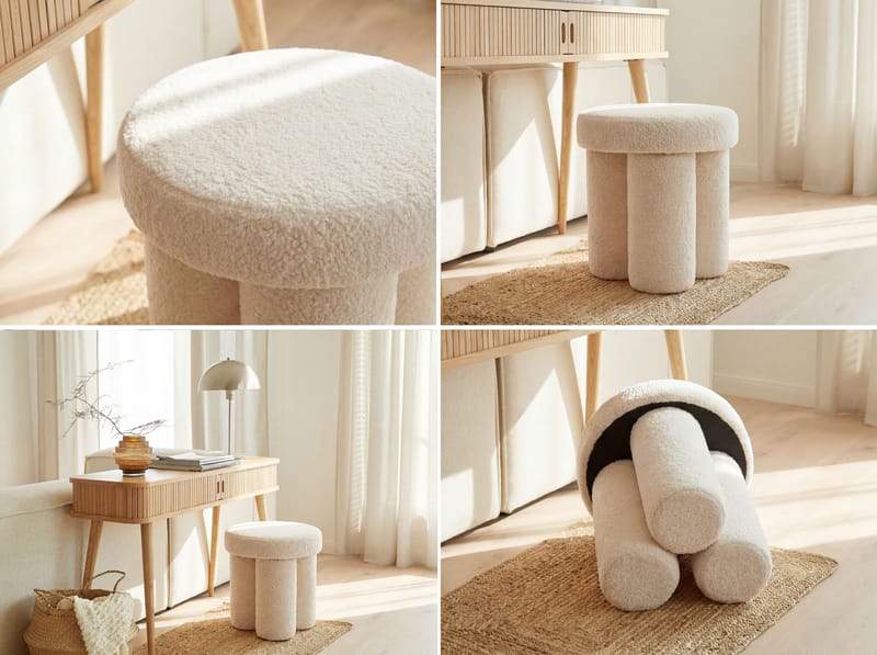 Ölvik Rund sittpuff 40 cm i teddytyg - ljus kräm - Möbler - Vardagsrum - Stolar & sittmöbler - Sittpuff