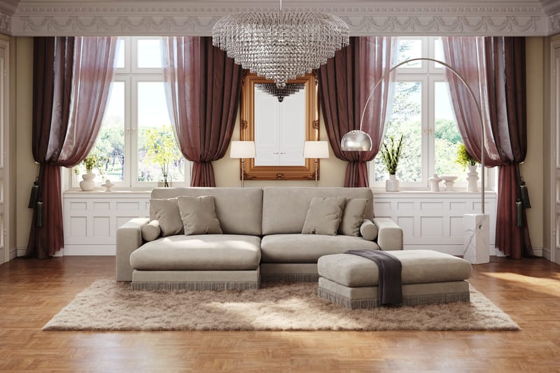 Arken Lyx Rektangulär Fotpall i Sammet - Beige - Möbler - Vardagsrum - Stolar & sittmöbler - Pallar - Fotpall