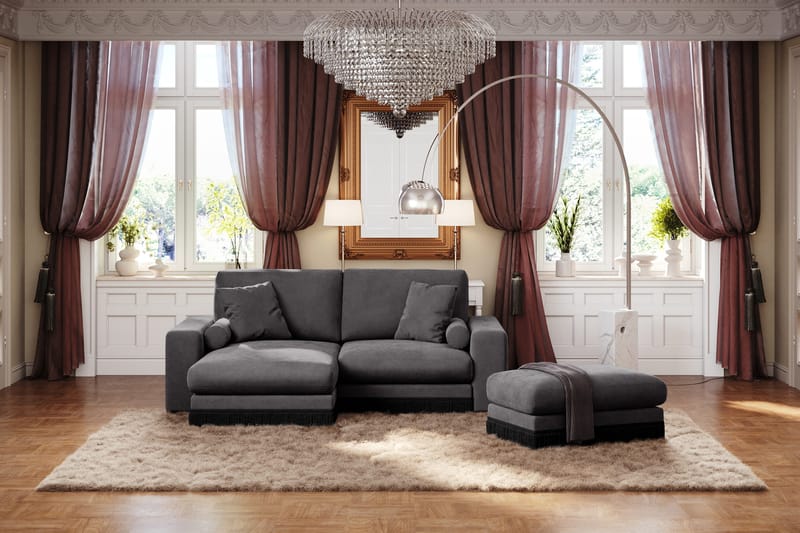 Arken Lyx Rektangulär Fotpall i Sammet - Mörkgrå - Möbler - Vardagsrum - Stolar & sittmöbler - Pallar - Fotpall