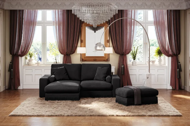 Arken Lyx Rektangulär Fotpall i Sammet - Svart - Möbler - Vardagsrum - Stolar & sittmöbler - Pallar - Fotpall