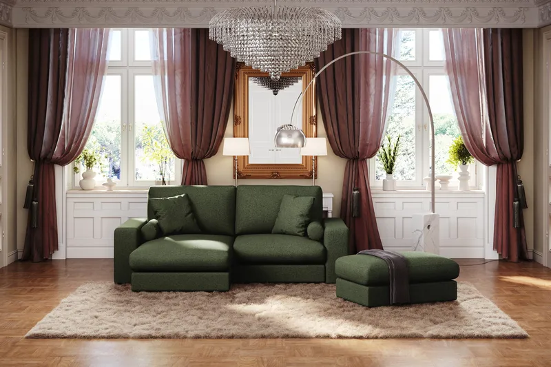 Arken Lyx Rektangulär Fotpall i Tyg - Grön - Möbler - Vardagsrum - Stolar & sittmöbler - Pallar - Fotpall