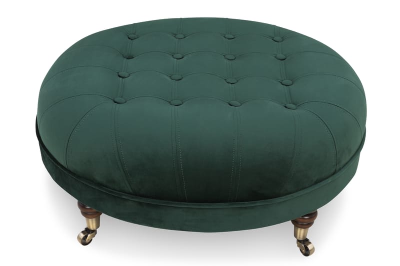 CHESTERFIELD DELUXE Fotpall Rund 80 Sammet Mörkgrön - Fotpall