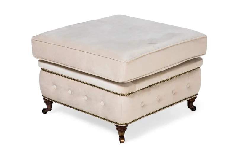 Chesterfield Deluxe Fotpall Sammet, Beige