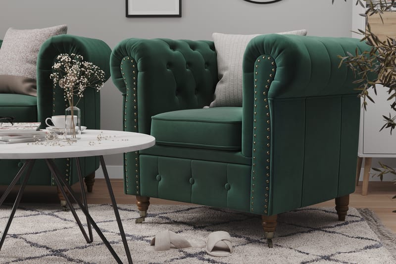 CHESTERFIELD DELUXE Fotpall Sammet Mörkgrön - Möbler - Vardagsrum - Stolar & sittmöbler - Pallar - Fotpall