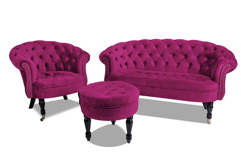 Chesterfield Ludo Fotpall 50 cm Rund Cerise - Möbler - Vardagsrum - Stolar & sittmöbler - Pallar - Fotpall