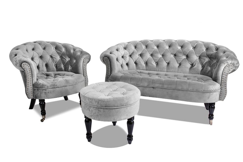 Chesterfield Ludo Fotpall 50 cm Rund Ljusgrå - Möbler - Vardagsrum - Stolar & sittmöbler - Pallar - Fotpall