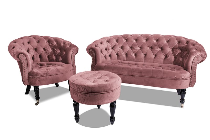 Chesterfield Ludo Fotpall 50 cm Rund Rosa - Möbler - Vardagsrum - Stolar & sittmöbler - Pallar - Fotpall
