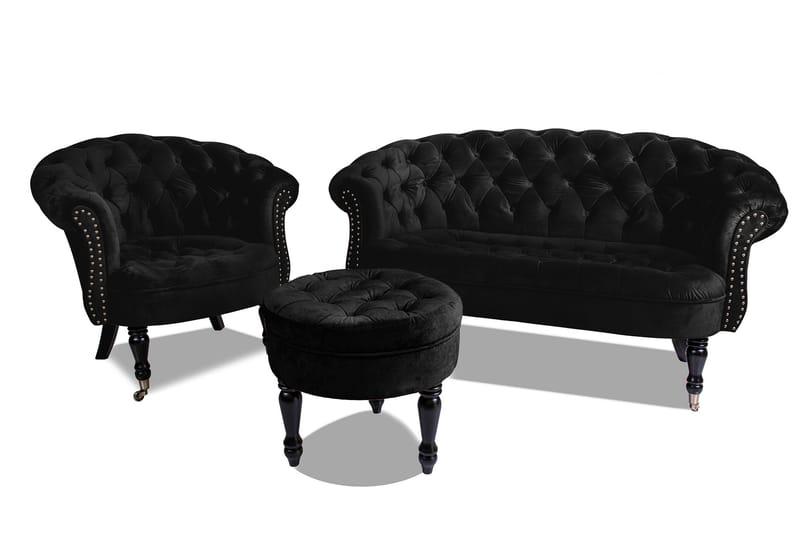 Chesterfield Ludo Fotpall 50 cm Rund Svart - Möbler - Vardagsrum - Stolar & sittmöbler - Pallar - Fotpall