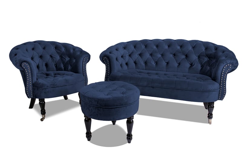 Chesterfield Ludo Fotpall 50 cm Rund Petrolblå - Möbler - Vardagsrum - Stolar & sittmöbler - Pallar - Fotpall