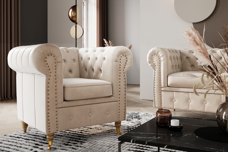 CHESTERFIELD LUX Fotpall Sammet Beige - Möbler - Vardagsrum - Stolar & sittmöbler - Pallar - Fotpall