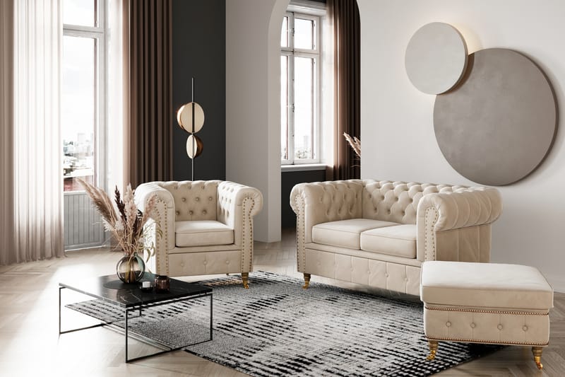 CHESTERFIELD LUX Fotpall Sammet Beige - Möbler - Vardagsrum - Stolar & sittmöbler - Pallar - Fotpall