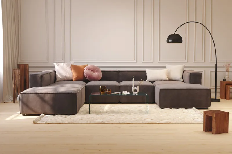 Cubo 1-sits  Rektangulär Fotpallsmodul i Sammet 120 cm bred - Mörkgrå - Möbler - Vardagsrum - Stolar & sittmöbler - Pallar - Fotpall