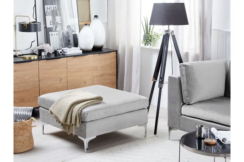 Evja Fotpall - Sammet/Grå - Möbler - Vardagsrum - Stolar & sittmöbler - Pallar - Fotpall