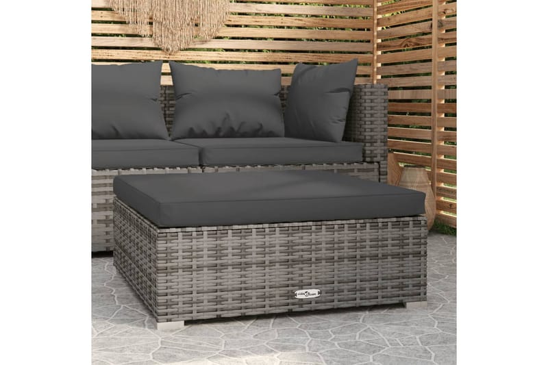Fotpall med dyna för trädgården grå 70x70x30 cm konstrotting - Grå - Möbler - Vardagsrum - Stolar & sittmöbler - Pallar - Fotpall