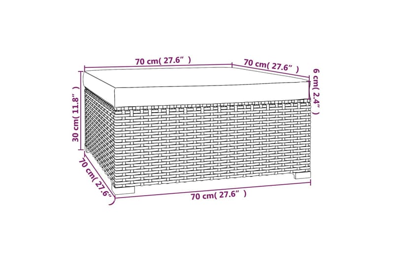 Fotpall med dyna för trädgården grå 70x70x30 cm konstrotting - Grå/Blå - Möbler - Vardagsrum - Stolar & sittmöbler - Pallar - Fotpall