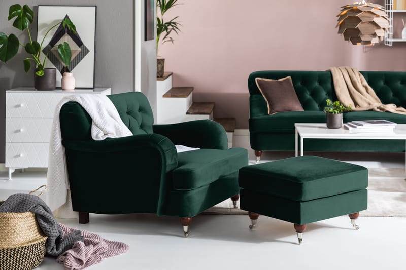 Howard Riviera Fotpall Sammet - Mörkgrön - Möbler - Vardagsrum - Stolar & sittmöbler - Pallar - Fotpall