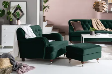 Howard Riviera Fotpall Sammet - Mörkgrön - Möbler - Vardagsrum - Stolar & sittmöbler - Pallar - Fotpall