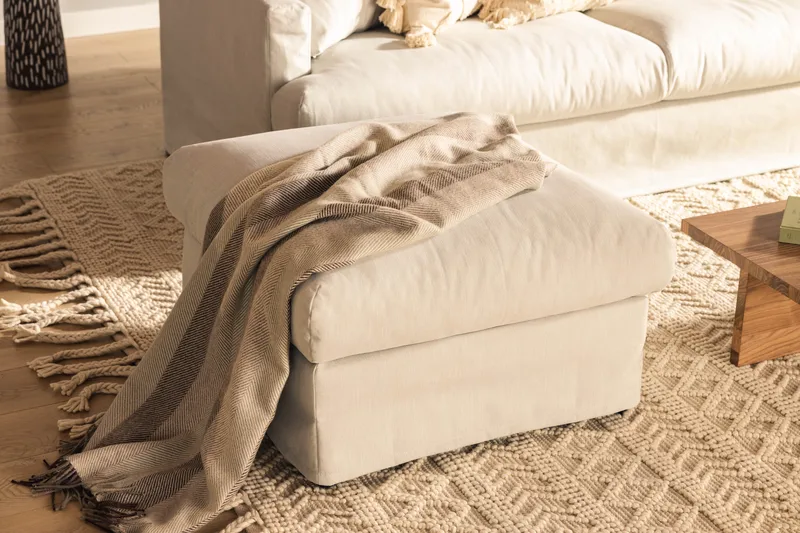 Menard Fotpall Tvättbar & avtagbar klädsel - Linnebeige - Möbler - Vardagsrum - Stolar & sittmöbler - Pallar - Fotpall