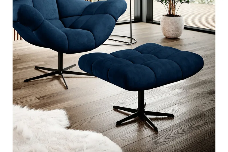 Rathkeale Fotpall 46 cm Dark Blue/Black - Möbler - Vardagsrum - Stolar & sittmöbler - Pallar - Fotpall