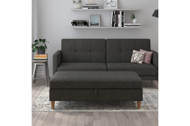 Fotpall/pall Lilly Antracit, Linne - Antracit, Linne - Möbler - Vardagsrum - Stolar & sittmöbler - Pallar - Fotpall