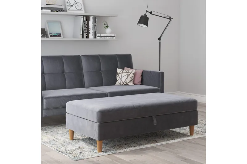 Fotpall/pall Lilly Antracit, Sammet/Trä/Plast - Antracit, Sammet/Trä/Plast - Möbler - Vardagsrum - Stolar & sittmöbler - Pallar - Fotpall