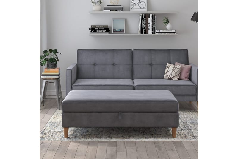 Fotpall/pall Lilly Antracit, Sammet/Trä/Plast - Antracit, Sammet/Trä/Plast - Möbler - Vardagsrum - Stolar & sittmöbler - Pallar - Fotpall