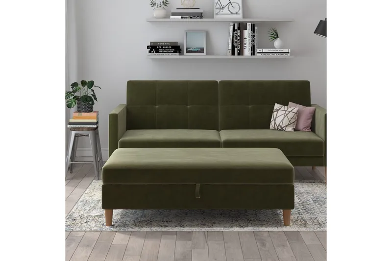 Fotpall/pall Lilly Olivgrön, Sammet/Trä/Plast - Olivgrön, Sammet/Trä/Plast - Möbler - Vardagsrum - Stolar & sittmöbler - Pallar - Fotpall