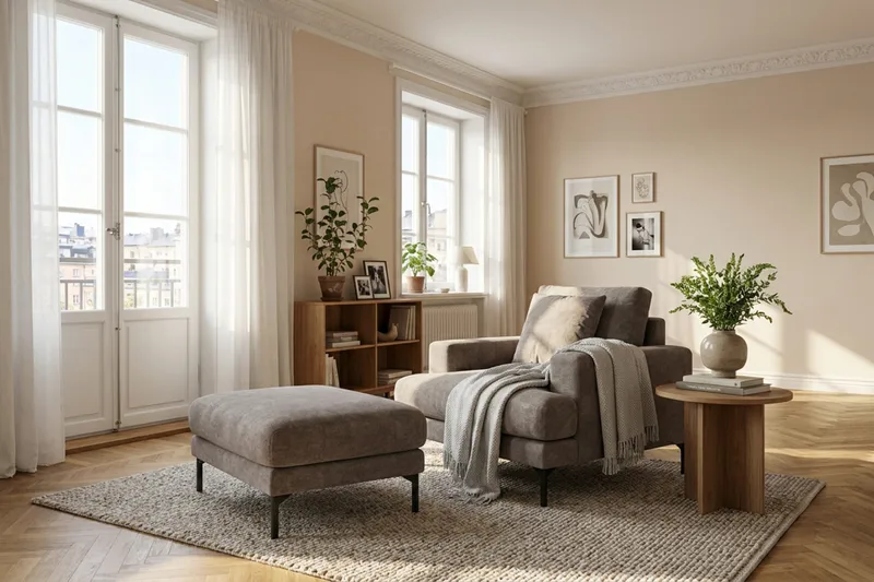 Menard Premium Fotpall i Chenille - Grå/Brun - Möbler - Vardagsrum - Stolar & sittmöbler - Pallar - Fotpall