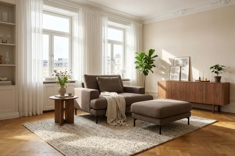 Menard Premium Fotpall i Tyg - Brun - Möbler - Vardagsrum - Stolar & sittmöbler - Pallar - Fotpall