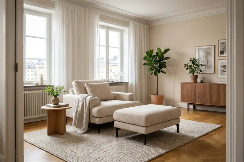 Menard Premium Fotpall i Chenille - Beige - Möbler - Vardagsrum - Stolar & sittmöbler - Pallar - Fotpall
