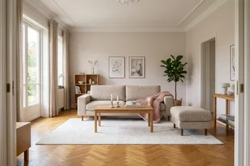 Scandi Fotpall i Chenille - Beige - Möbler - Vardagsrum - Stolar & sittmöbler - Pallar - Fotpall