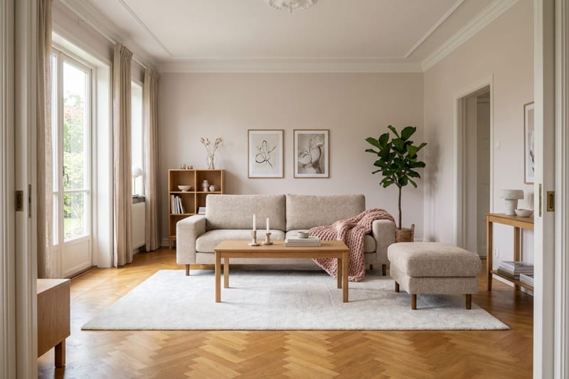 Scandi Fotpall i Chenille - Beige - Möbler - Vardagsrum - Stolar & sittmöbler - Pallar - Fotpall
