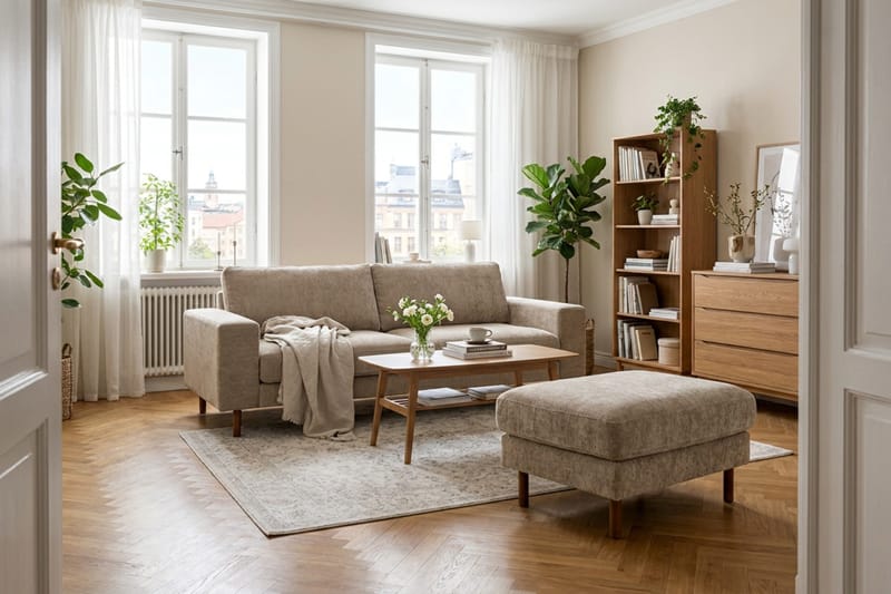 Scandi Fotpall i Chenille - Mörkbeige - Möbler - Vardagsrum - Stolar & sittmöbler - Pallar - Fotpall
