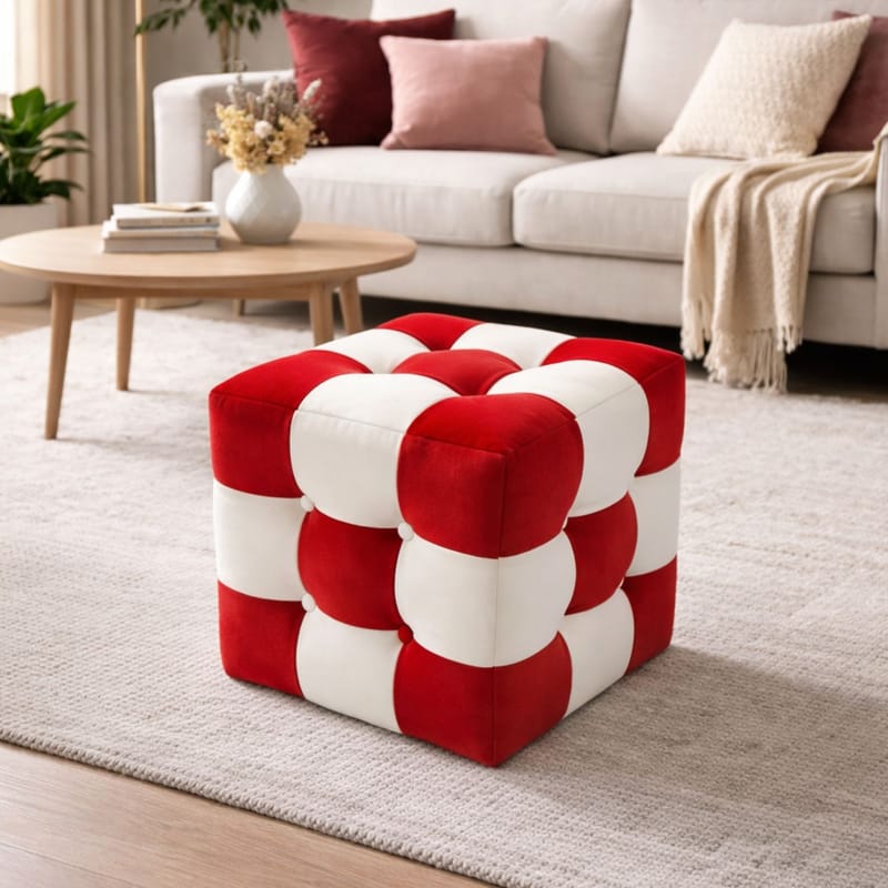 Peticire Sittpuff 42 cm - Röd och vit - Möbler - Vardagsrum - Stolar & sittmöbler - Sittpuff