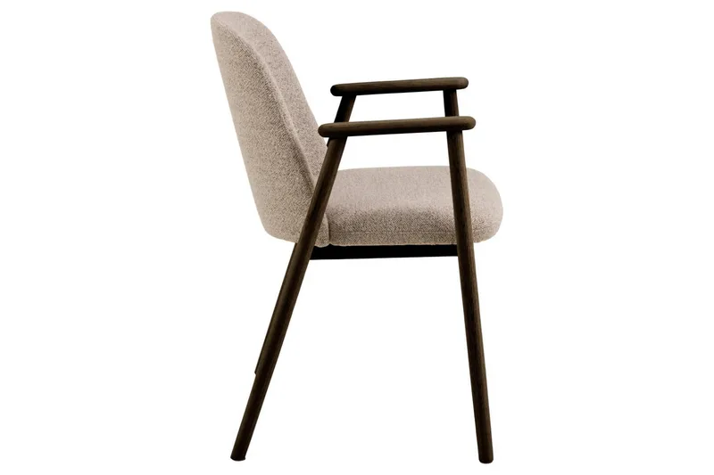 Reciclar Matstol i Bouclé med armstöd i ek trä - Mörkbrun/Greige - Möbler - Vardagsrum - Stolar & sittmöbler - Karmstolar
