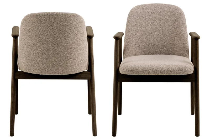 Reciclar Matstol i Bouclé med armstöd i ek trä - Mörkbrun/Greige - Möbler - Vardagsrum - Stolar & sittmöbler - Karmstolar