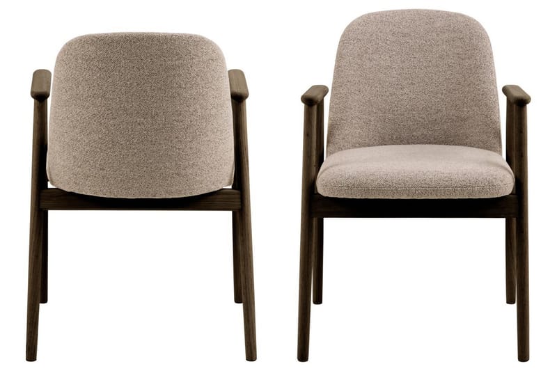 Reciclar Matstol i Bouclé med armstöd i ek trä - Mörkbrun/Greige - Möbler - Vardagsrum - Stolar & sittmöbler - Karmstolar