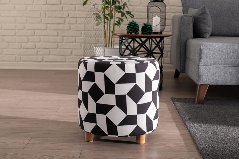 SANTALLA Sittpuff Rund Svart/Vit/Natur - Sittpuff