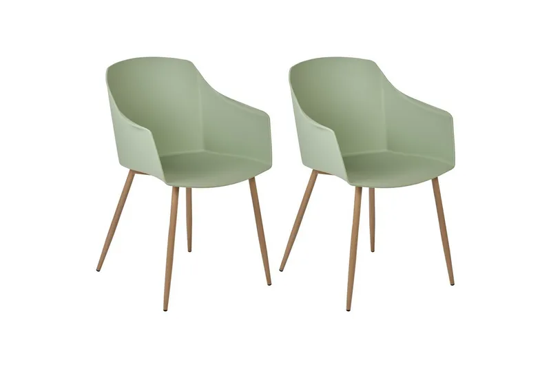 Set med 2 matstolar Fonda ll, Grönt, ljust trä